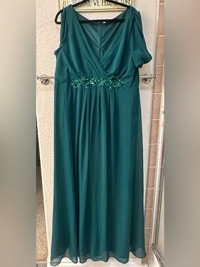 Ever Pretty Teal Formal Gown with Embellished Waist